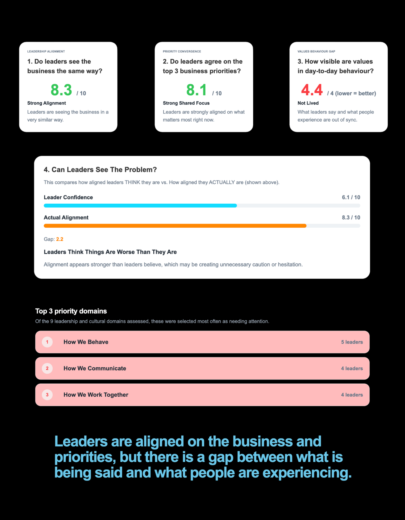 Breakdown of the leadership diagnostic report
